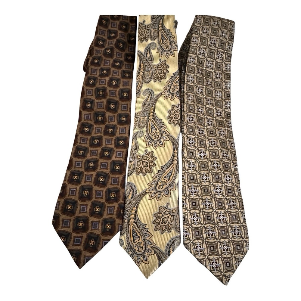 Lot of 3 Vintage JZ Richards Silk Neck Ties Made In USA Paisley, Geometric